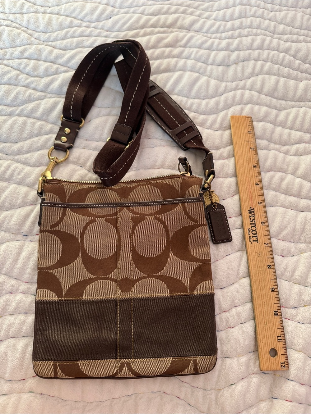 Coach Brown Signature Canvas Crossbody with Dark Brown Trim